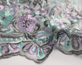 Kew Embroidered Floral Lace 100% Polyester 144cm Wide Fishnet Design Lace For Bridalwear, Gowns, Overlays, Curtains, Home Decor